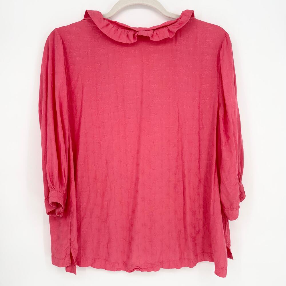 Crown & Ivy Coral Pink Ruffle Jacquard Palm Tree 3/4 Sleeve Top Size 3X - Picture 4 of 6
